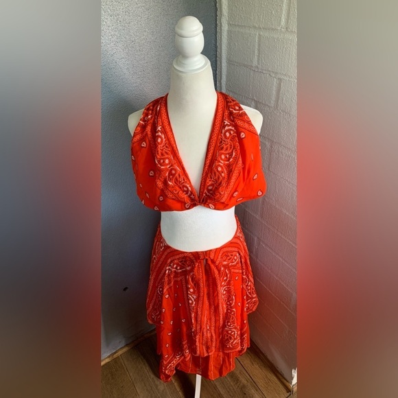 Dion Lee Bandana Knot Set Orange Red Handkerchief Dress sz 2 - Picture 3 of 11